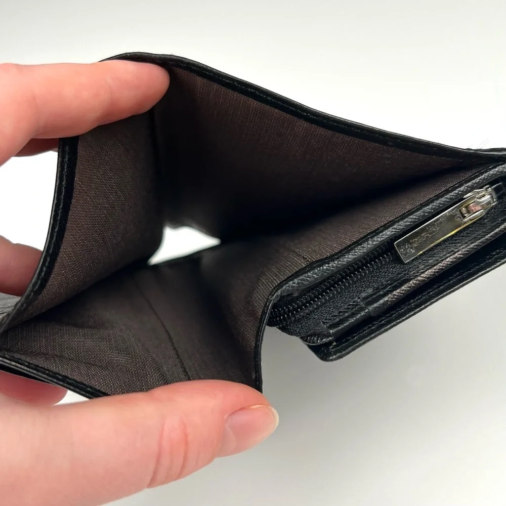 Burberry Nova Check Embossed Leather Trifold Wallet Black
